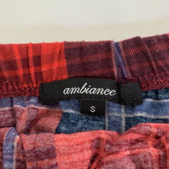 Ambiance Off Shoulder Top Women S Red Navy Plaid Roll Tab July Holiday Western - Picture 4 of 8